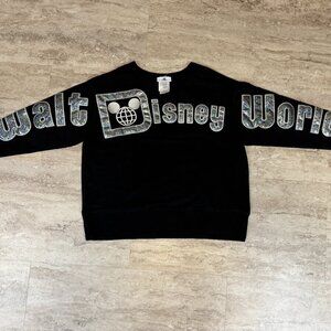 Walt Disney World Black Silver Metallic Spirit Jersey Spellout Sweatshirt Small